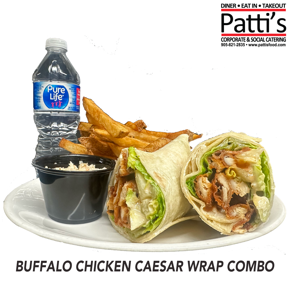 (FRI) BUFFALO CHICKEN CAESAR WRAP W/FRIES/SLAW/ OR GRAVEY CAN OF POP OR BOTTLE WATER<br>