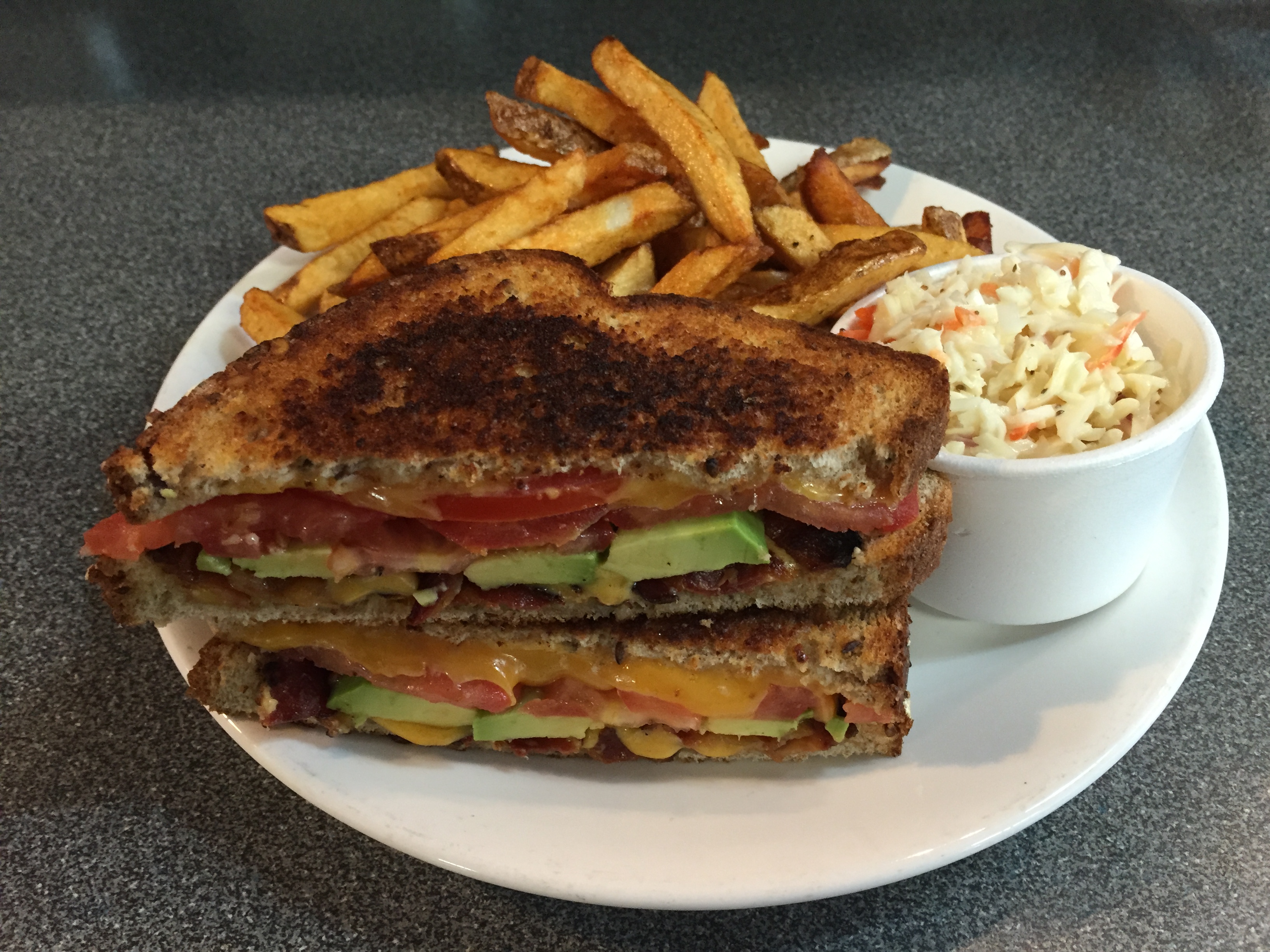 (FRI) MONSTER GRILLED CHEESE W/FRIES/ COLESLAW OR GRAVEY/CAN OF POP OR BOTTLE WATER