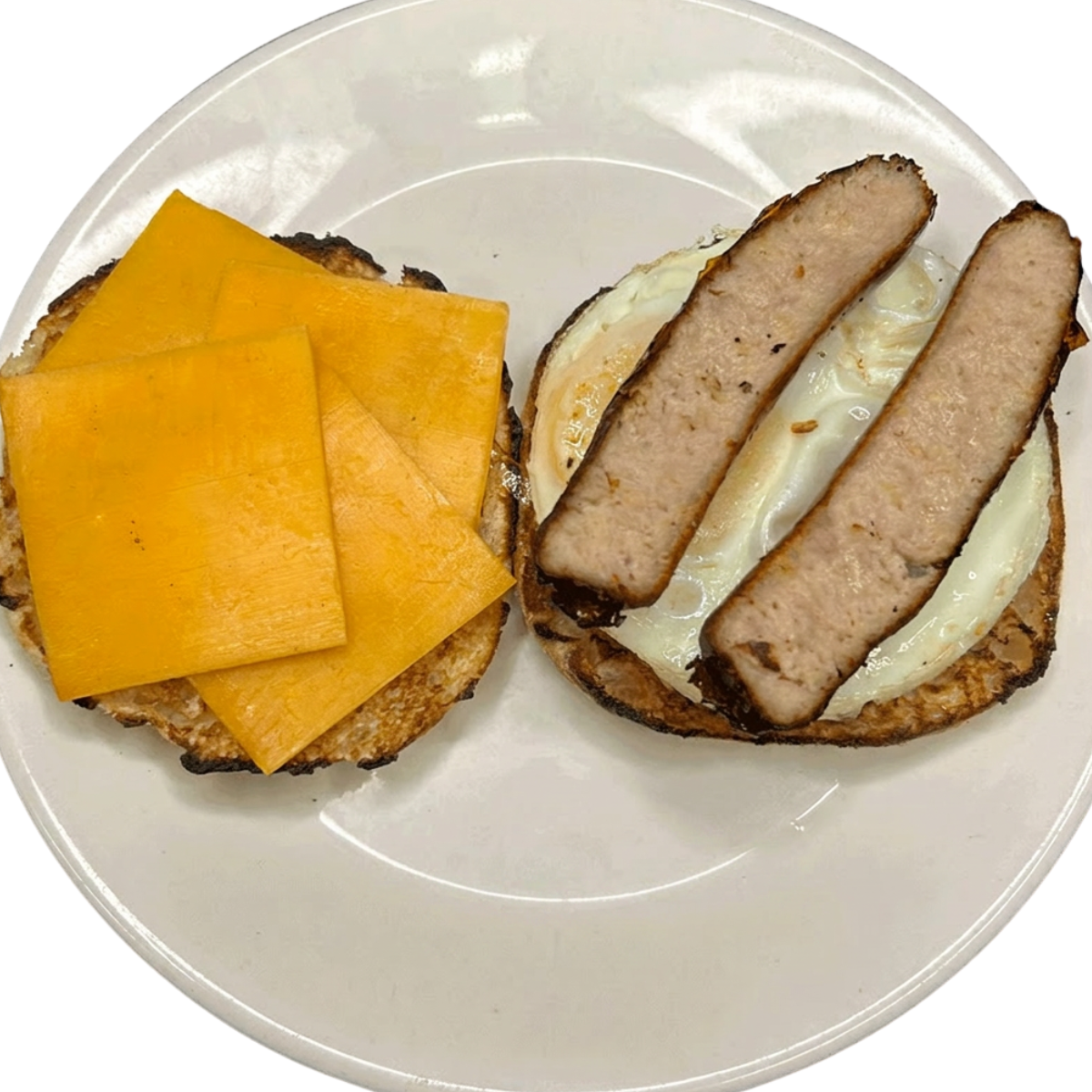 EGG & TOASTED ENGLISH MUFFIN W/CHEESE & SAUSAGE