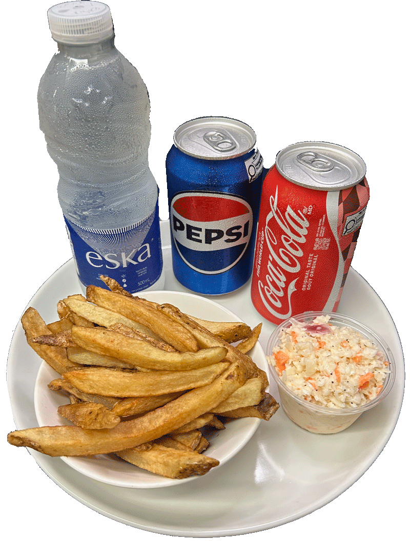MAKE IT A COMBO W/BOX OF FRIES, 4OZ COLESLAW, & CAN OF POP OR BOTTLE OF WATER