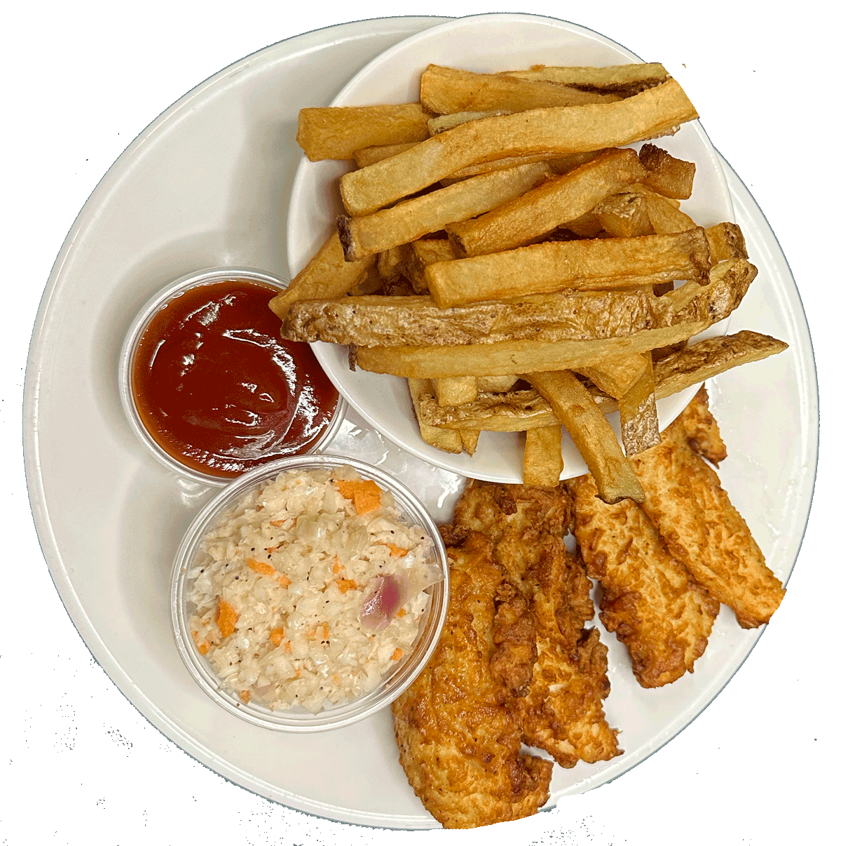 ORIGINAL BREADED CHICKEN STRIPS WITH FRIES & SLAW