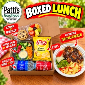 BOXED: HOT ENTREE/PASTA YOUR CHOICE OF ENTREE OR PASTA, FRUIT BOWL OR COOKIES, & CHIP 